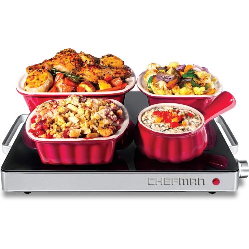  Chefman Compact Glasstop Warming Tray with Adjustable Temperature Control Perfect for Buffets, Restaurants, Parties, Events, Home Dinners and Travel, Mini 15x12 Inch Surface, Keeps