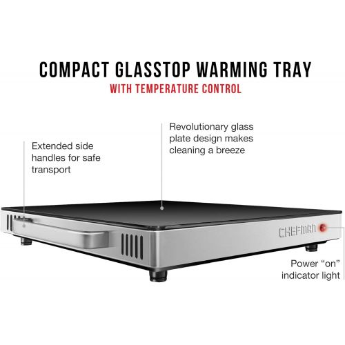  Chefman Compact Glasstop Warming Tray with Adjustable Temperature Control Perfect for Buffets, Restaurants, Parties, Events, Home Dinners and Travel, Mini 15x12 Inch Surface, Keeps