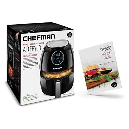  Chefman Digital 6.5 Liter Air Fryer Oven with Space Saving Flat Basket, Oil-Free Airfryer W/ 60 Min Timer & Auto Shut Off, Dishwasher Safe Parts, BPA Free, Family Size, X-Large, Bl