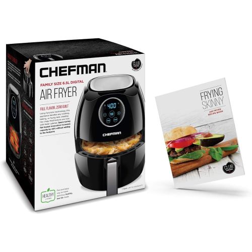  Chefman Digital 6.5 Liter Air Fryer Oven with Space Saving Flat Basket, Oil-Free Airfryer W/ 60 Min Timer & Auto Shut Off, Dishwasher Safe Parts, BPA Free, Family Size, X-Large, Bl