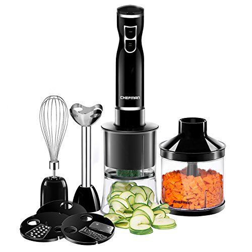  Chefman Immersion Blender & Electric Spiralizer/Vegetable Slicer 6-IN-1 Food Prep Kit, Includes 3 Spiralizing Blade Attachments, Zoodle Maker; Grate, Ribbon, Spiral, Chop, Whisk an