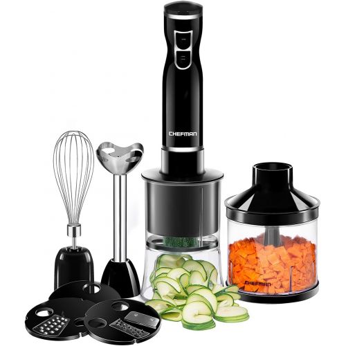  Chefman Immersion Blender & Electric Spiralizer/Vegetable Slicer 6-IN-1 Food Prep Kit, Includes 3 Spiralizing Blade Attachments, Zoodle Maker; Grate, Ribbon, Spiral, Chop, Whisk an