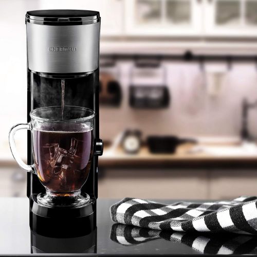  [아마존베스트]Chefman Instabrew Single Serve Coffee Maker Brewer for K-Cup Pods Fresh Grounds & Loose-Leaf Tea w/Instant Reboil & Bonus Reusable Filter, 14 oz, Black/Stainless Steel, Mug Not Inc