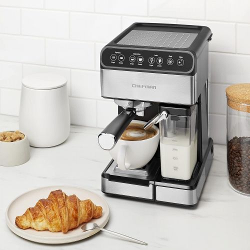  [아마존베스트]Chefman 6-in-1 Espresso Maker, Powerful 15-Bar Pump Brew Single or Double Shot, Built-In Milk Froth for Cappuccino & Latte Coffee, XL 1.8 Liter Water Reservoir, Dishwasher-Safe Par