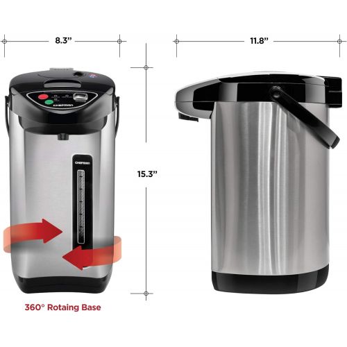  [아마존베스트]Chefman Electric Hot Water Pot Urn w/Auto & Manual Dispense Buttons, Safety Lock, Instant Heating for Coffee & Tea, Auto-Shutoff & Boil Dry Protection, Insulated Stainless Steel, 3