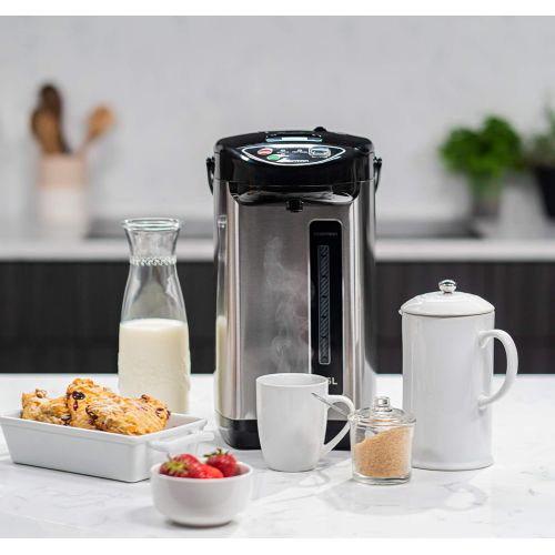  [아마존베스트]Chefman Electric Hot Water Pot Urn w/Auto & Manual Dispense Buttons, Safety Lock, Instant Heating for Coffee & Tea, Auto-Shutoff & Boil Dry Protection, Insulated Stainless Steel, 3