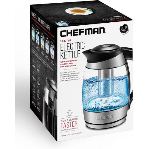  [아마존베스트]Chefman Electric Kettle w-Temperature Control, Removable, 5 Presets Indicator Lights, 360 deg Swivel Base, BPA Free, Stainless Steel, 1.8 Liters, Colored LED + Tea Infuser