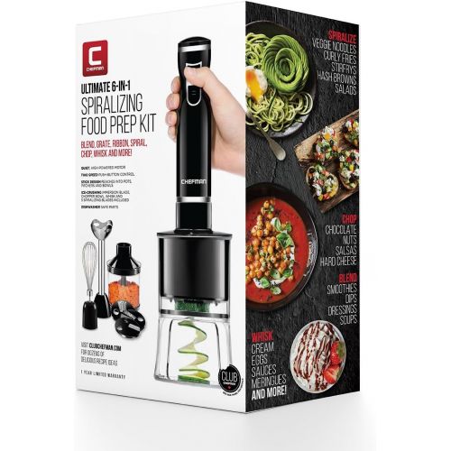  [아마존베스트]Chefman Electric Spiralizer & Immersion Blender/Vegetable Slicer 6-IN-1 Food Prep Combo Kit, Includes 3 Spiralizing Blade Attachments, Zoodle Maker; Grate, Ribbon, Spiral, Blend, C