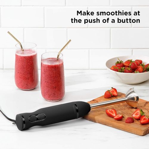  [아마존베스트]Chefman Immersion Stick Hand Blender Powerful Electric Ice Crushing 2-Speed Control Handheld Food Mixer, Purees, Smoothies, Shakes, Sauces and Soups, Black