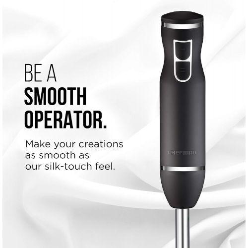  [아마존베스트]Chefman Immersion Stick Hand Blender Includes Stainless Steel Shaft & Blades, Powerful 300 Watt Ice Crushing 2-Speed Control One Hand Mixer, Soft Touch Grip - Black