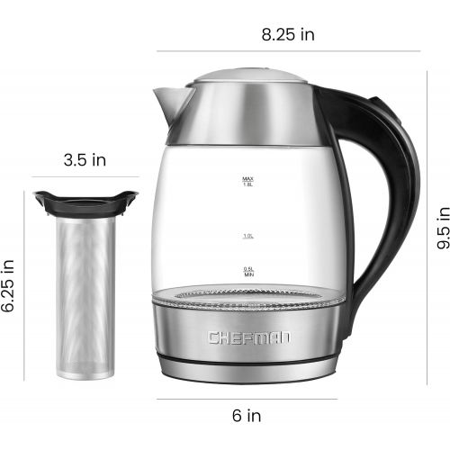  [아마존베스트]Chefman Fast W/LED Lights Auto Shutoff & Boil Dry Protection, Cordless Pouring, BPA Free, Removable, 1.8 L, Rapid Boil + Tea Infuser