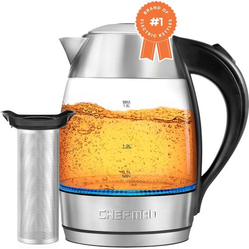  [아마존베스트]Chefman Fast W/LED Lights Auto Shutoff & Boil Dry Protection, Cordless Pouring, BPA Free, Removable, 1.8 L, Rapid Boil + Tea Infuser