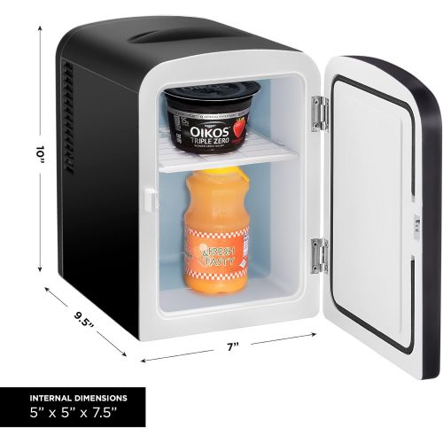  [아마존베스트]Chefman Mini Portable Black Personal Fridge Cools Or Heats and Provides Compact Storage For Skincare, Snacks, Or 6 12oz Cans W/A Lightweight 4-liter Capacity To Take On The Go