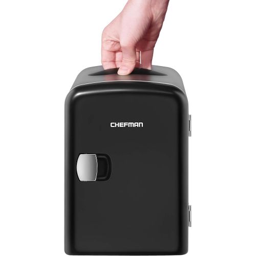  [아마존베스트]Chefman Mini Portable Black Personal Fridge Cools Or Heats and Provides Compact Storage For Skincare, Snacks, Or 6 12oz Cans W/A Lightweight 4-liter Capacity To Take On The Go