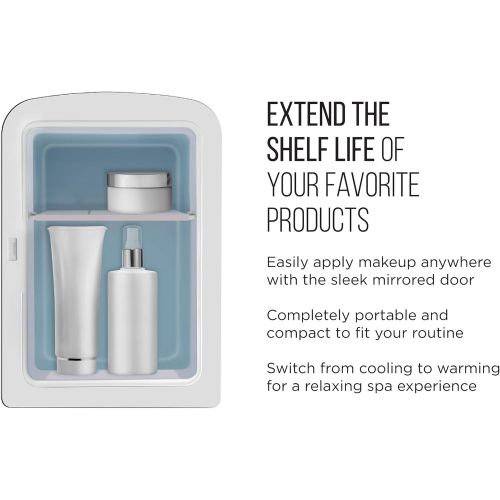  [아마존베스트]Chefman Portable Mirrored Personal Fridge 4 Liter Mini Refrigerator Skin Care, Makeup Storage, Beauty, Serums And Face Masks, Small For Desktop Or Travel, Cool & Heat, Cosmetic App