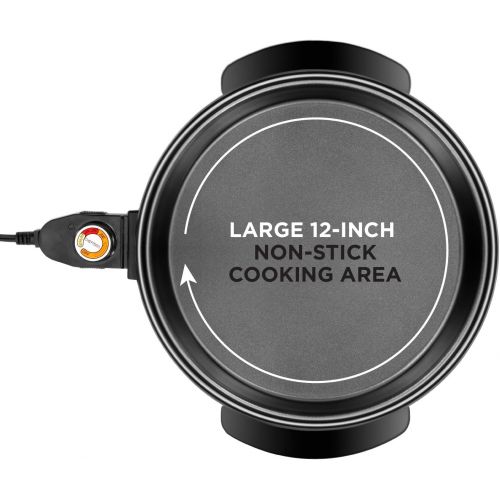  [아마존베스트]Chefman Electric Skillet-12 Inch Round Frying Pan with Non Stick Coating, Temperature Control, Tempered Glass Lid, Cool-Touch Handles and Knob, Black