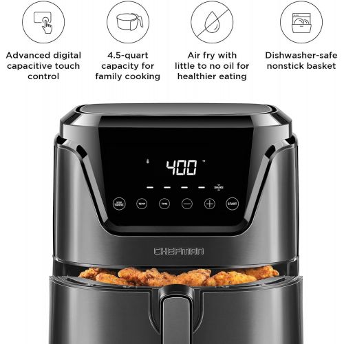  [아마존베스트]Chefman 4.5 Quart Air Fryer with Presets & Adjustable Temperature, Nonstick Stainless Steel & Cool-Touch, Dishwasher Safe Basket, BPA-Free w/ 60 Minute Timer, Healthy Rapid-Air Fry