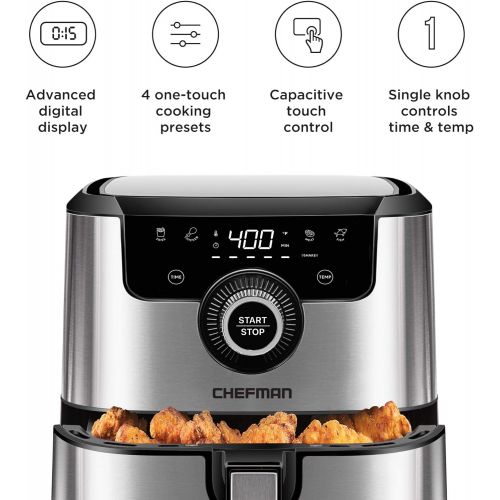  [아마존베스트]Chefman 4.5 Quart Square Air Fryer with Presets & Adjustable Temperature, Nonstick Stainless Steel & Cool-Touch, Dishwasher Safe Basket, BPA-Free w/ 60 Minute Timer, Healthy Rapid