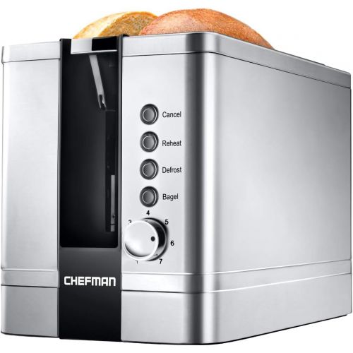  [아마존베스트]Chefman 2-Slice Toaster w/ Extra Wide Slots, 7 Shade Settings, Stainless Steel, for Toasting Bagels, Defrost/Reheat/Cancel Functions, Removable Crumb Tray, 850W, Silver
