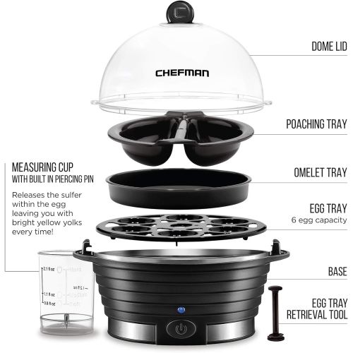  [아마존베스트]Chefman Electric Egg Cooker Boiler, Rapid Poacher, Food & Vegetable Steamer, Quickly Makes Up To 6, Hard, Medium or Soft Boiled, Poaching/Omelet Tray Included, Ready Signal, BPA-Fr