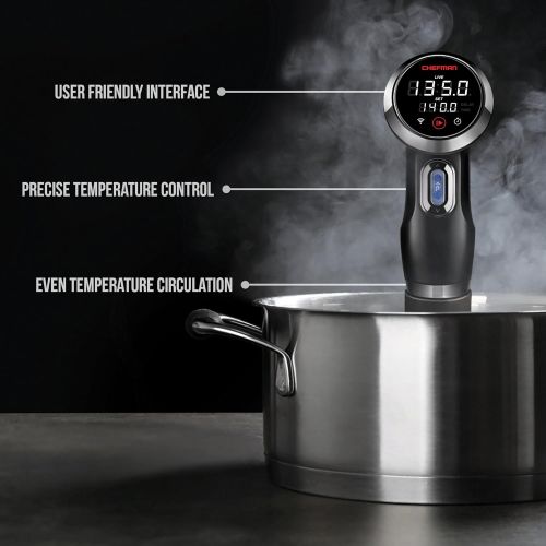  [아마존베스트]Chefman Sous Vide Immersion Circulator w/ Wi-Fi, Bluetooth & Digital Interface, Touchscreen Display, Sous-Vide Cooker Includes Connected App for Guided Cooking, Adjustable Clamp, 1