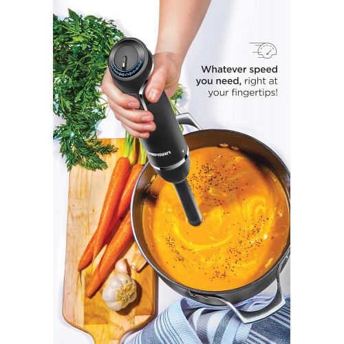  Chefman Immersion Blender 300-Watt Turbo 12 Speed Stick Hand Blender, Powerful Ice Crushing Design Purees Smoothies, Sauces & Soups, Detachable Heat Resistant Plastic Blade Guard P