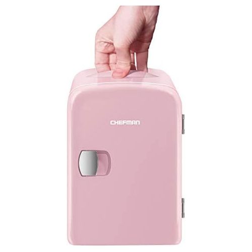  Chefman Mini Portable Pink Personal Fridge Cools Or Heats & Provides Compact Storage For Skincare, Snacks, Or 6 12oz Cans W/ A Lightweight 4-liter Capacity To Take On The Go