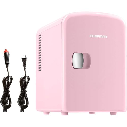  Chefman Mini Portable Pink Personal Fridge Cools Or Heats & Provides Compact Storage For Skincare, Snacks, Or 6 12oz Cans W/ A Lightweight 4-liter Capacity To Take On The Go