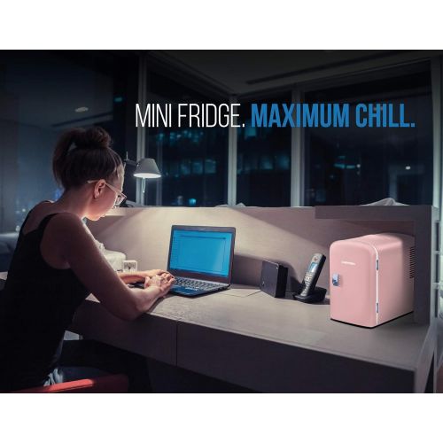  Chefman Mini Portable Pink Personal Fridge Cools Or Heats & Provides Compact Storage For Skincare, Snacks, Or 6 12oz Cans W/ A Lightweight 4-liter Capacity To Take On The Go
