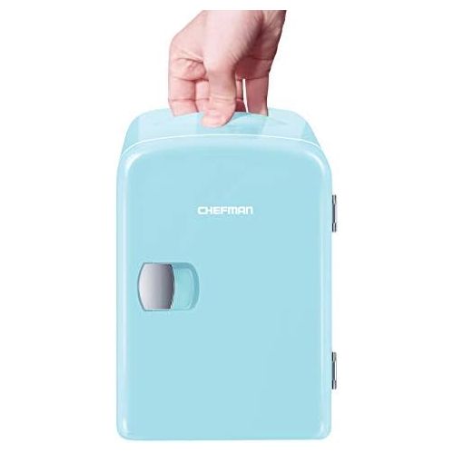  Chefman Mini Portable Blue Personal Fridge Cools Or Heats & Provides Compact Storage For Skincare, Snacks, Or 6 12oz Cans W/ A Lightweight 4-liter Capacity To Take On The Go