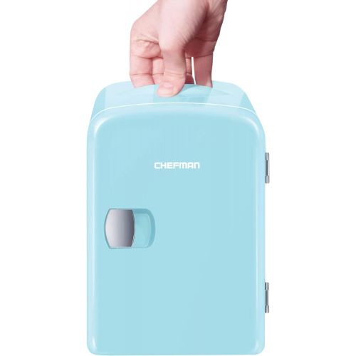  Chefman Mini Portable Blue Personal Fridge Cools Or Heats & Provides Compact Storage For Skincare, Snacks, Or 6 12oz Cans W/ A Lightweight 4-liter Capacity To Take On The Go