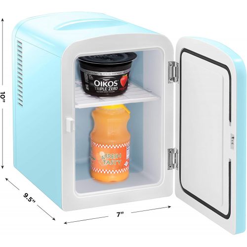  Chefman Mini Portable Blue Personal Fridge Cools Or Heats & Provides Compact Storage For Skincare, Snacks, Or 6 12oz Cans W/ A Lightweight 4-liter Capacity To Take On The Go