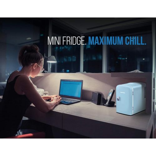  Chefman Mini Portable Blue Personal Fridge Cools Or Heats & Provides Compact Storage For Skincare, Snacks, Or 6 12oz Cans W/ A Lightweight 4-liter Capacity To Take On The Go