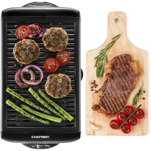  Chefman Electric Smokeless Indoor Grill w/Non-Stick Cooking Surface & Adjustable Temperature Knob from Warm to Sear for Customized BBQing, Dishwasher Safe Removable Water Tray, Bla