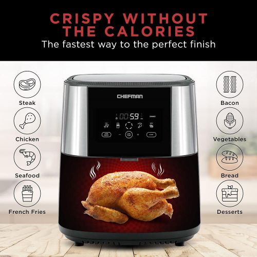  CHEFMAN Large Air Fryer Max XL 8 Qt, Healthy Cooking, User Friendly, Nonstick Stainless Steel, Digital Touch Screen with 4 Cooking Functions, BPA-Free, Dishwasher Safe Basket, Preh