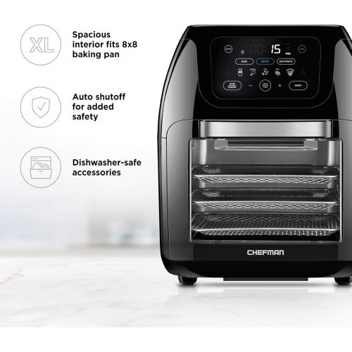  Chefman Multifunctional Digital Air Fryer+ Rotisserie, Dehydrator, Convection Oven, 17 Touch Screen Presets Fry, Roast, Dehydrate & Bake, Auto Shutoff, Accessories Included, XL 10L