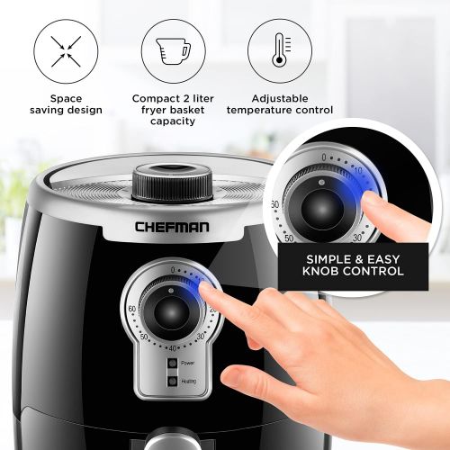  Chefman Small Ultra Quart Compact Air Fryer Healthy Cooking, 2 Qt, Nonstick, User Friendly and Adjustable Temperature Control w/ 60 Minute Timer & Auto Shutoff, Dishwasher Safe Bas