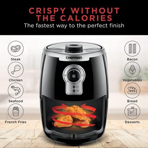  Chefman Small Ultra Quart Compact Air Fryer Healthy Cooking, 2 Qt, Nonstick, User Friendly and Adjustable Temperature Control w/ 60 Minute Timer & Auto Shutoff, Dishwasher Safe Bas