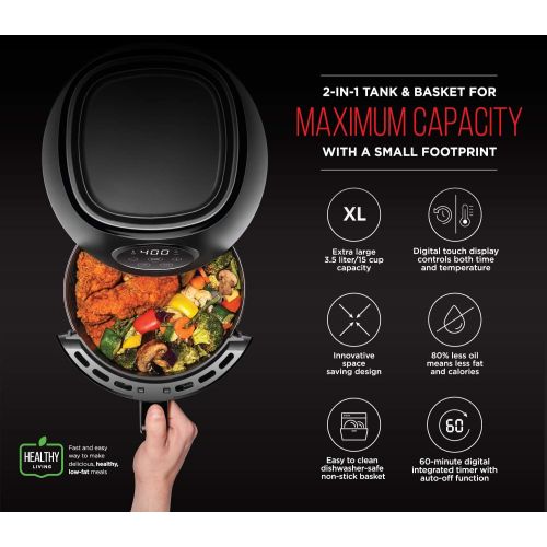  CHEFMAN Small Air Fryer Healthy Cooking, 3.6 Qt, User Friendly, Nonstick, Digital Touch Screen, Dishwasher Safe Basket, w/ 60 Minute Timer & Auto Shutoff, Matte Black, Cookbook Inc