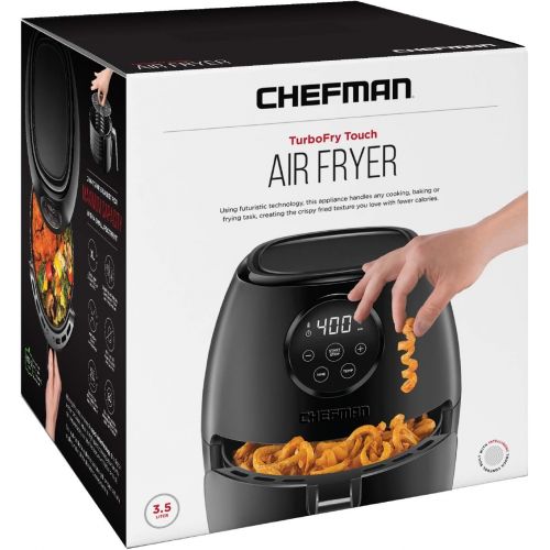  CHEFMAN Small Air Fryer Healthy Cooking, 3.6 Qt, User Friendly, Nonstick, Digital Touch Screen, Dishwasher Safe Basket, w/ 60 Minute Timer & Auto Shutoff, Matte Black, Cookbook Inc