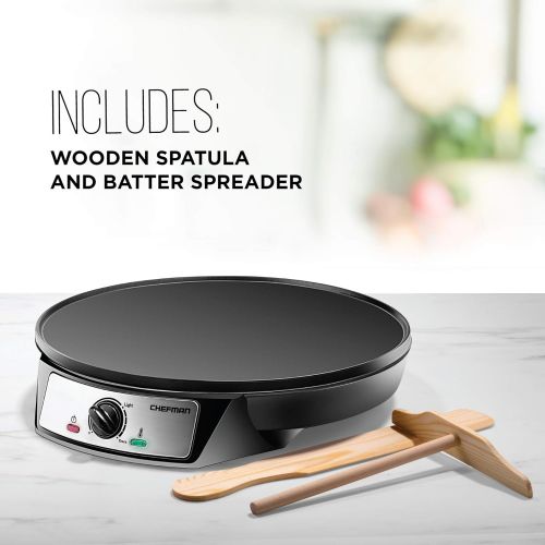  Chefman Electric Crepe Maker & Griddle, Precise Temperature Control Skillet for Perfect Brunch Blintzes, Pancakes, Eggs, Bacon, & Tortillas, 12 Nonstick Grill Pan, Includes Batter