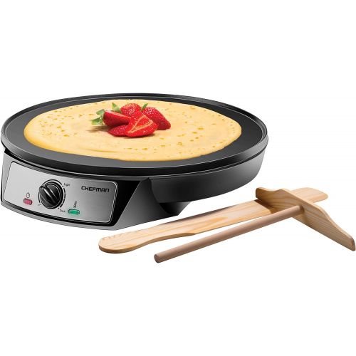  Chefman Electric Crepe Maker & Griddle, Precise Temperature Control Skillet for Perfect Brunch Blintzes, Pancakes, Eggs, Bacon, & Tortillas, 12 Nonstick Grill Pan, Includes Batter