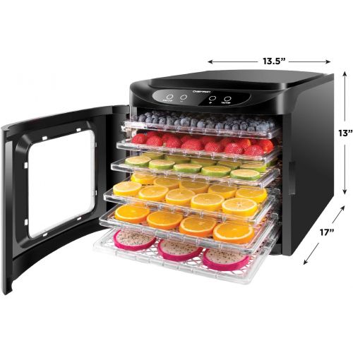  Chefman Food Dehydrator Machine, Touch Screen Electric Multi-Tier Preserver, Meat or Beef Jerky Maker, Fruit Leather, Vegetable Dryer w/ 6 Slide Out Drying Rack Trays & Transparent
