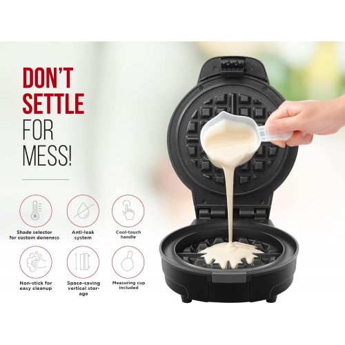  Chefman Anti-Overflow Belgian Waffle Maker w/Shade Selector, Temperature Control, Mess Free Moat, Round Iron w/Nonstick Plates & Cool Touch Handle, Measuring Cup Included, Black