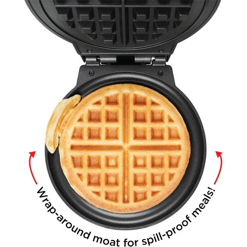  Chefman Anti-Overflow Belgian Waffle Maker w/Shade Selector, Temperature Control, Mess Free Moat, Round Iron w/Nonstick Plates & Cool Touch Handle, Measuring Cup Included, Black