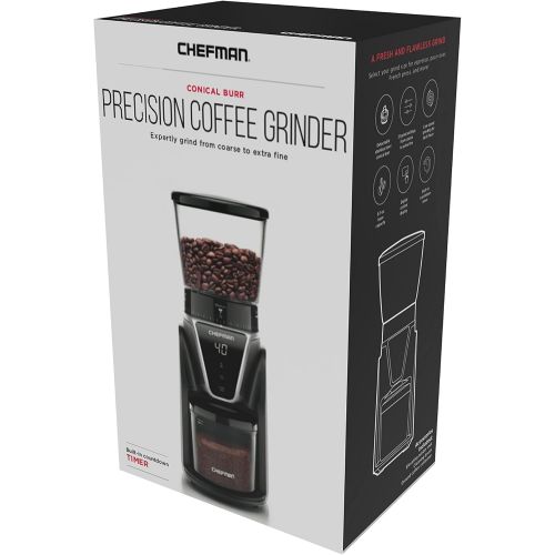  Chefman Conical Burr Coffee Grinder, Create The Boldest & Most Flavorful Grind With 31 Settings From Coarse To Extra Fine, One-Touch Digital Control & 9.7-oz Bean Capacity