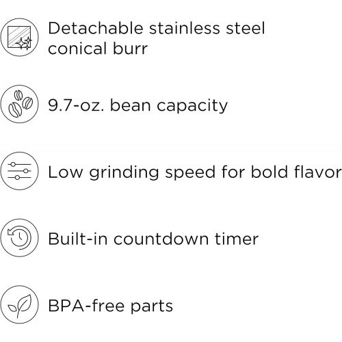  Chefman Conical Burr Coffee Grinder, Create The Boldest & Most Flavorful Grind With 31 Settings From Coarse To Extra Fine, One-Touch Digital Control & 9.7-oz Bean Capacity