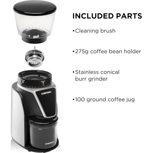  Chefman Conical Burr Coffee Grinder, Create The Boldest & Most Flavorful Grind With 31 Settings From Coarse To Extra Fine, One-Touch Digital Control & 9.7-oz Bean Capacity