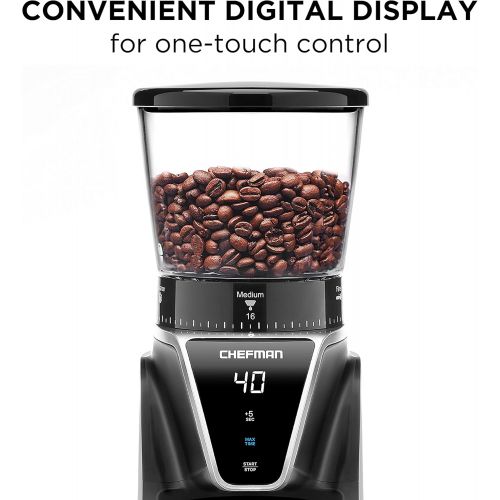  Chefman Conical Burr Coffee Grinder, Create The Boldest & Most Flavorful Grind With 31 Settings From Coarse To Extra Fine, One-Touch Digital Control & 9.7-oz Bean Capacity