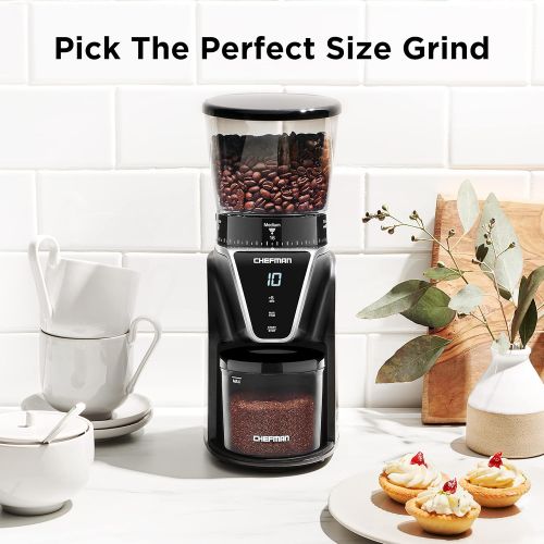  Chefman Conical Burr Coffee Grinder, Create The Boldest & Most Flavorful Grind With 31 Settings From Coarse To Extra Fine, One-Touch Digital Control & 9.7-oz Bean Capacity